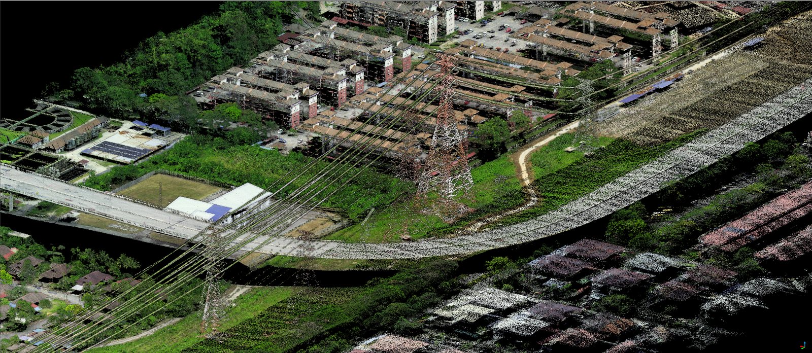 Powerline corridor LiDAR scan — true colour ↔ elevation profile