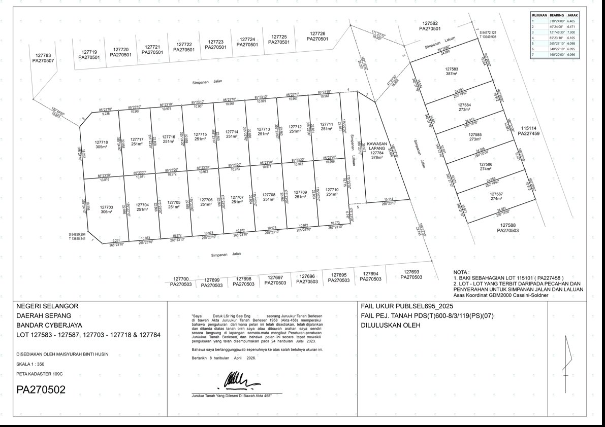 Certified plan — lot subdivision with location plan