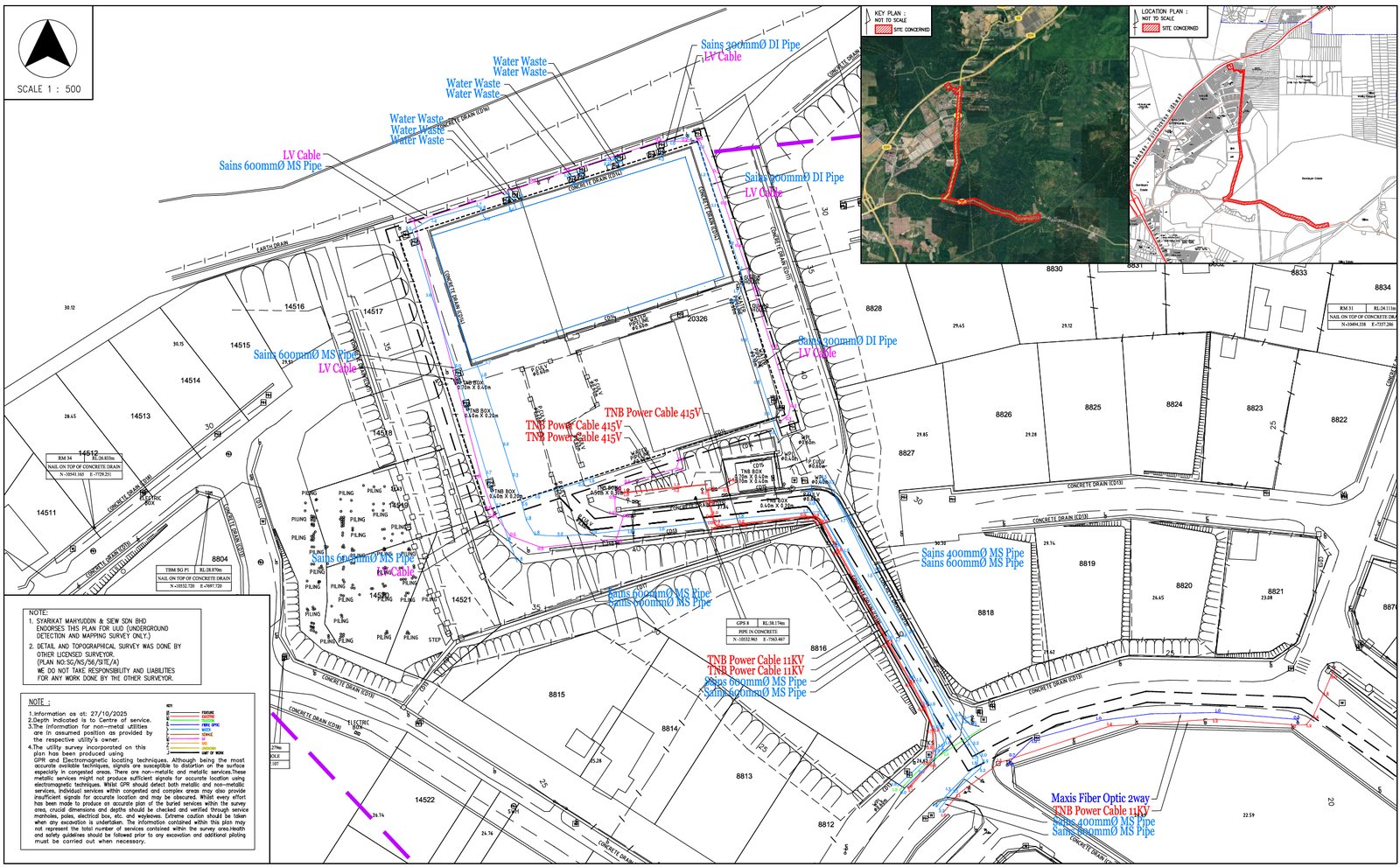 Georeferenced underground utility mapping plan — development area